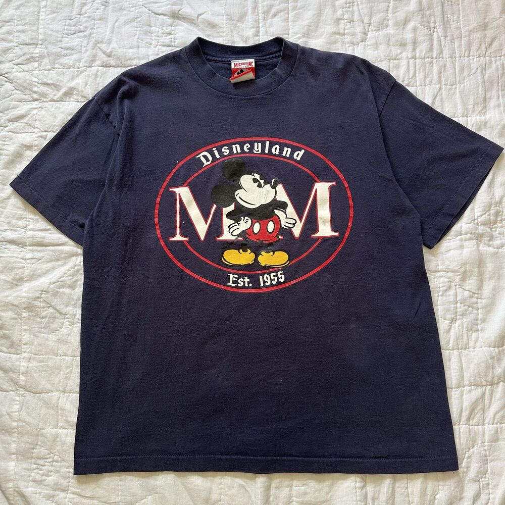 VTG Disneyland Mickey Mouse Single Stitch Tshirt Blue Mens L Made in USA